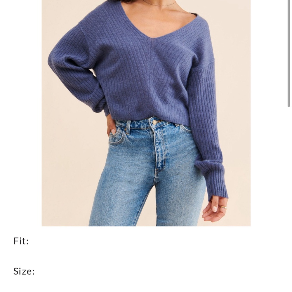 Free People Ribbed V-Neck Pullover Sweater - Dusty Blue